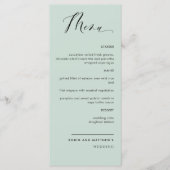 Sage Elegante Calligrafy Wedding / Empfang Menu Menükarte (Vorderseite)