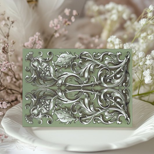 Sage Elegante Jugendstil-Save the Date-Karte Einladung
