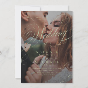 Sage elegante klassische Kalligraphie Foto Hochzei Einladung