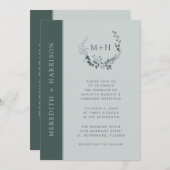 Sage Emerald Monogram All in One Wedding Einladung (Vorne/Hinten)