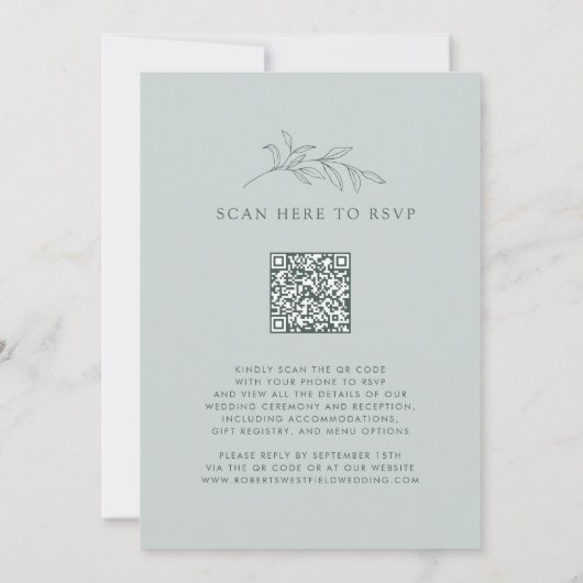 Sage Emerald Monogram QR Code Wedding Einladung (Rückseite)