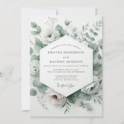 Sage Ethereal Bloom Hochzeit Einladung (Vorderseite)