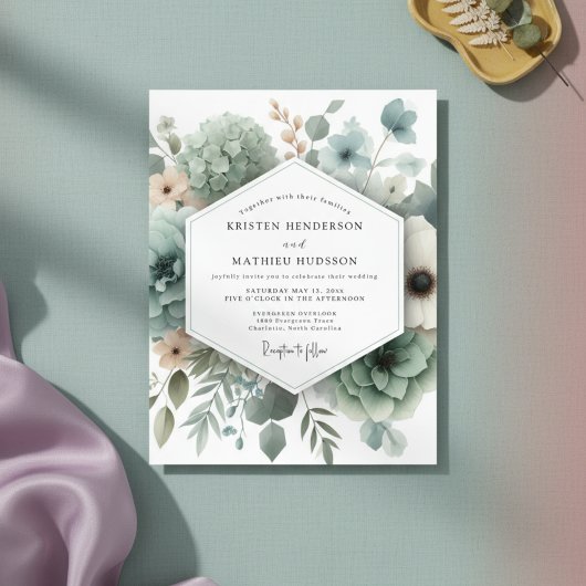 Sage Ethereal Floral Wedding Einladung