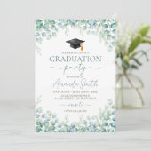 Sage Eucalyptus Border Graduation Invite Einladung (Stehend Vorderseite)