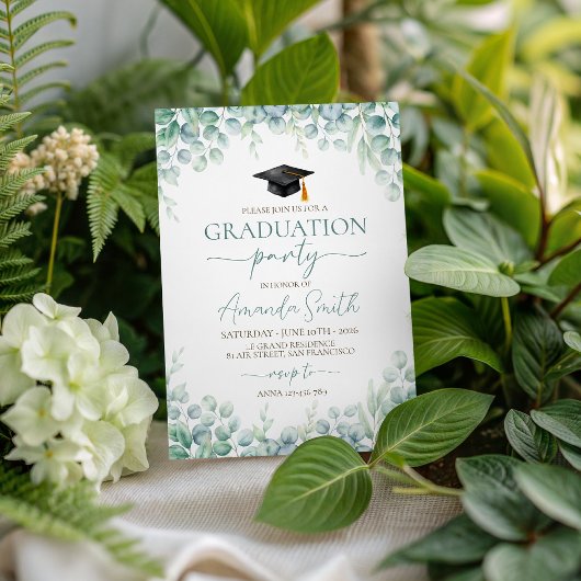 Sage Eucalyptus Border Graduation Invite Einladung