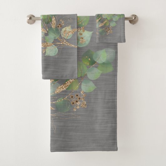 SAGE EUCALYPTUS BRUSHED METALLIC GRAY BATH BADHANDTUCH SET (Insitu)