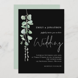 Sage Eucalyptus Elegantes Script Black Wedding Einladung