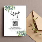 Sage Eucalyptus Woodland Wedding QR Code RSVP Karte