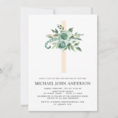 Sage Eukalyptus Baptism Grüne Kreuz Einladung (Vorderseite)