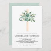Sage Eukalyptus Baptism Grüne Kreuz Einladung (Vorne/Hinten)