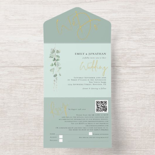 Sage Eukalyptus We Do Wedding Foil All-in-One-Einladung (Innenseite)