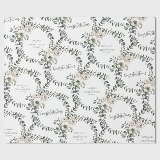 Sage Eukalyptus Wedding Add Names & Congratulation Geschenkpapier (Flach)