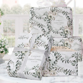 Sage Eukalyptus Wedding Add Names & Congratulation Geschenkpapier