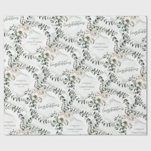 Sage Eukalyptus Wedding Add Names & Congratulation Geschenkpapier (Flach)