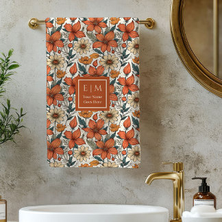 Sage Fall Florals Olive Terracotta Custom Towels Badhandtuch Set