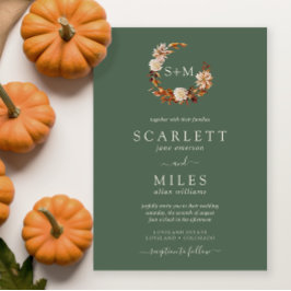 Sage Fall Terracotta Monogram Wreath Wedding Einladung