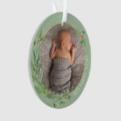 Sage "First Weihnachten" Weihnachtsgrün Baby Foto Ornament (Vorderseite)