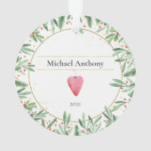 Sage "First Weihnachten" Weihnachtsgrün Baby Foto Ornament (Rückseite)