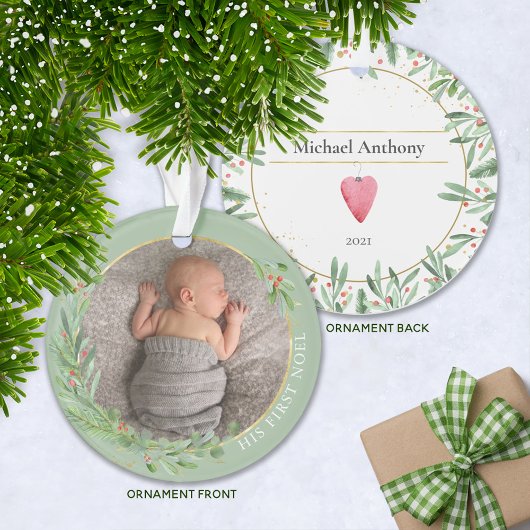 Sage "First Weihnachten" Weihnachtsgrün Baby Foto Ornament