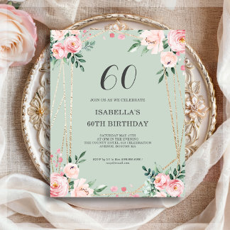 Sage Floral 60. Budget Geburtstagseinladung