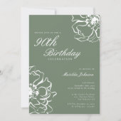 Sage Floral 90. Geburtstagsparty Einladung (Vorderseite)