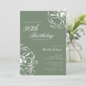 Sage Floral 90. Geburtstagsparty Einladung (Stehend Vorderseite)