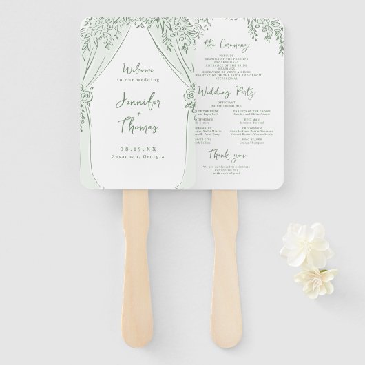 Sage Floral Arch Whimsical Wedding Programs Fächer (Vorne und Hinten)