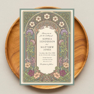Sage Floral Art Nouveau Hochzeits-Einladung Einladung