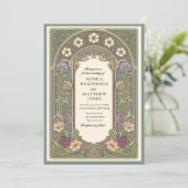 Sage Floral Art Nouveau Wedding Invitation Einladung (Stehend Vorderseite)