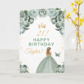 Sage Floral Blonde Hair Girl Happy Birthday Karte (Gelbe Blume)