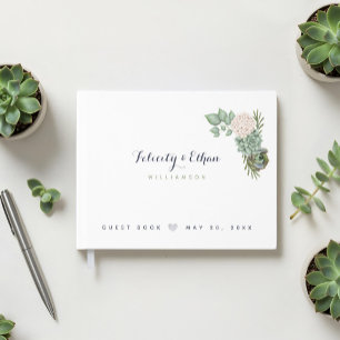 Sage Floral Blume White Wood Wedding Gästebuch