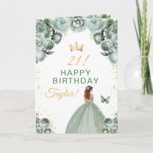 Sage Floral Braunes Haar Mädchen Alles Gute zum Ge Karte