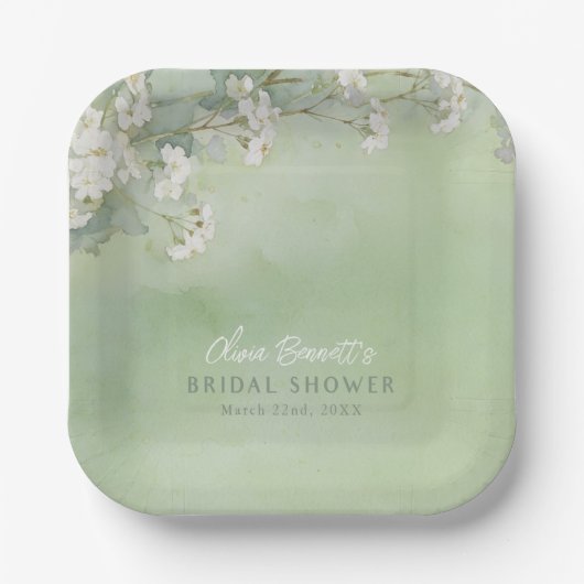 Sage Floral Bridal Shower Paper Plates Pappteller (Vorderseite)