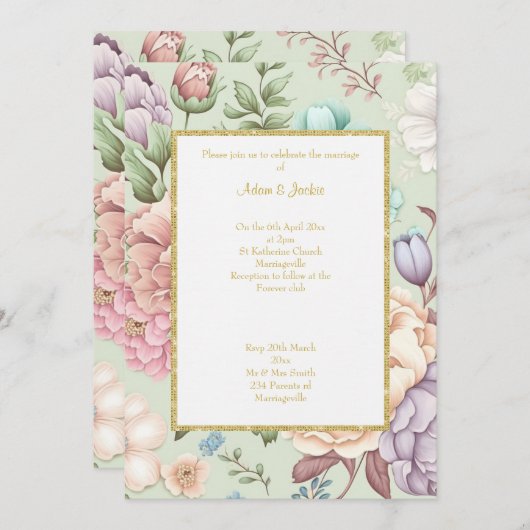 SAGE FLORAL ELEGANT WEDD INVITES EINLADUNG (Vorne/Hinten)