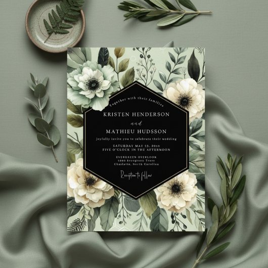 Sage Floral Opulent Wedding Einladung