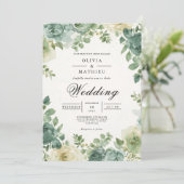 Sage Floral Romanticism Hochzeit Einladung (Stehend Vorderseite)