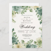 Sage Floral Romanticism Hochzeit Einladung (Vorne/Hinten)
