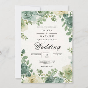 Sage Floral Romanticism Hochzeit Einladung