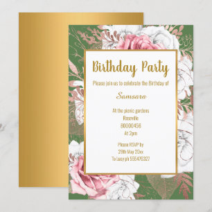 SAGE FLORAL ROSE GOLD BOUQUET GEBURTSTAG EINLADUNG