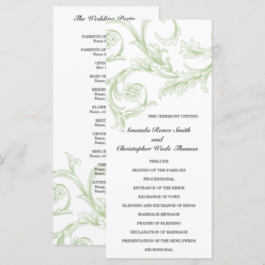 Sage Floral Wedding Program Programm (Vorne/Hinten)