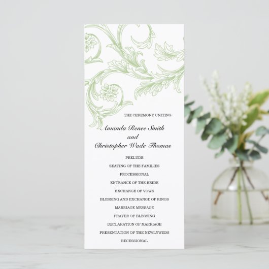 Sage Floral Wedding Program Programm (Stehend Vorderseite)