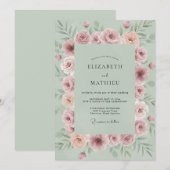 Sage Florale Hochzeit Einladung (Vorne/Hinten)