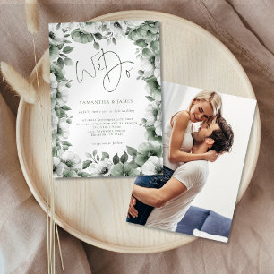 Sage Florals Border We Do Script Foto Wedding Einladung