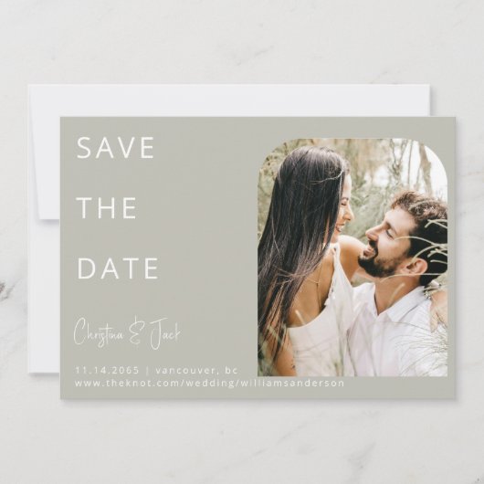 Sage Foto Moderne Arch Wedding Save the Date Einladung (Vorderseite)