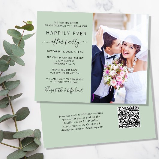 Sage Foto QR Code Hochzeitsempfang Einladung