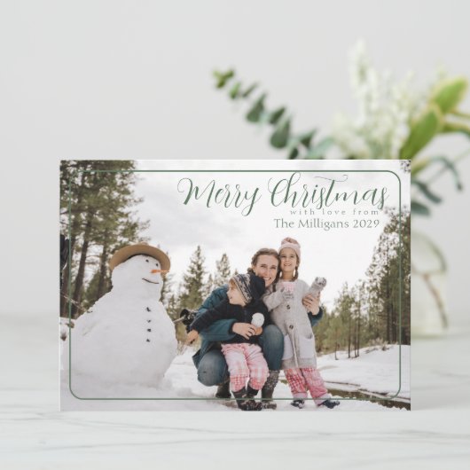 Sage Frame Frohe Weihnachten mit Foto Holiday Card (Stehend Vorderseite)