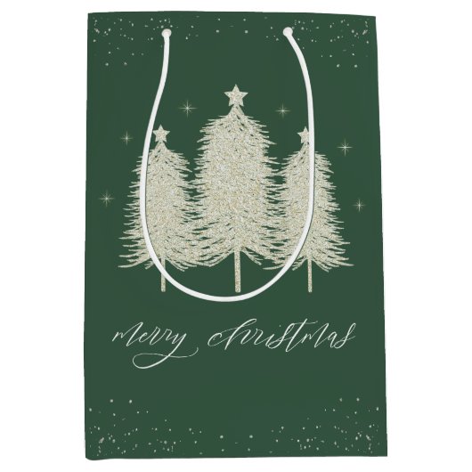 Sage Funkelnd frohe Weihnachtsbaumen Urlaub Mittlere Geschenktüte (Vorderseite)