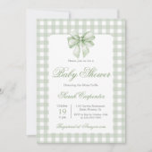 Sage Gingham and Bow Baby Shower Einladung (Vorderseite)
