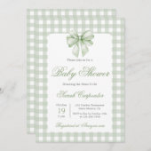 Sage Gingham and Bow Baby Shower Einladung (Vorne/Hinten)