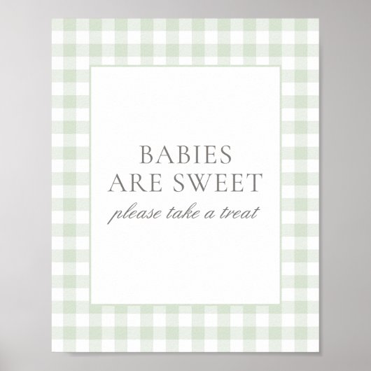 Sage Gingham Baby Shower Babys sind Sweet Sign Poster (Vorne)